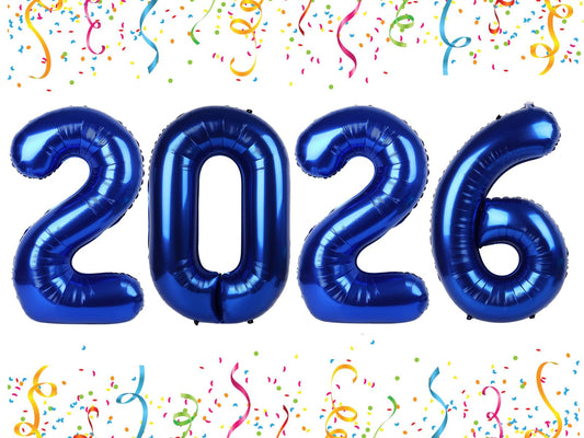 Mluchee 2026 number balloons in navy blue for standout photo backdrops and year displays.
