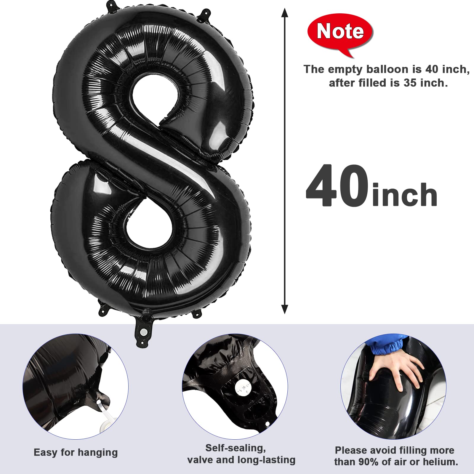 Mluchee numeral 8 balloon in black for graduations