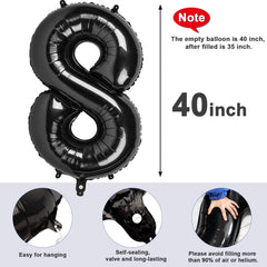 Mluchee numeral 8 balloon in black for graduations