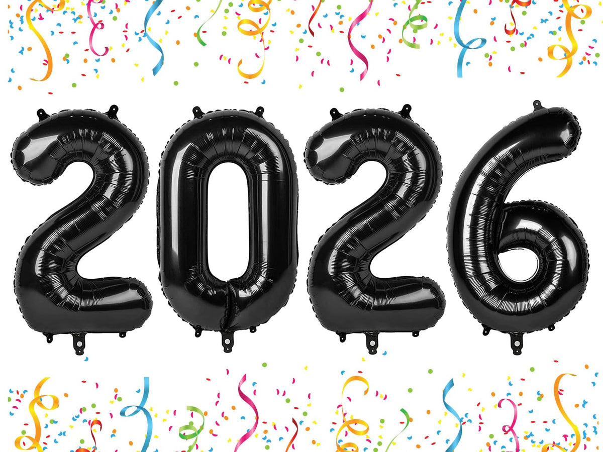 Mluchee 40 inch black number balloons for bold New Year photo backdrops.