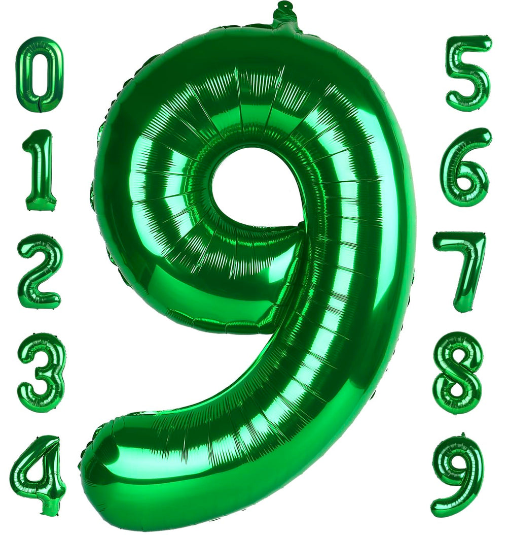 Mluchee 40-inch dark green number 9 balloon inflated for a bold party centerpiece.