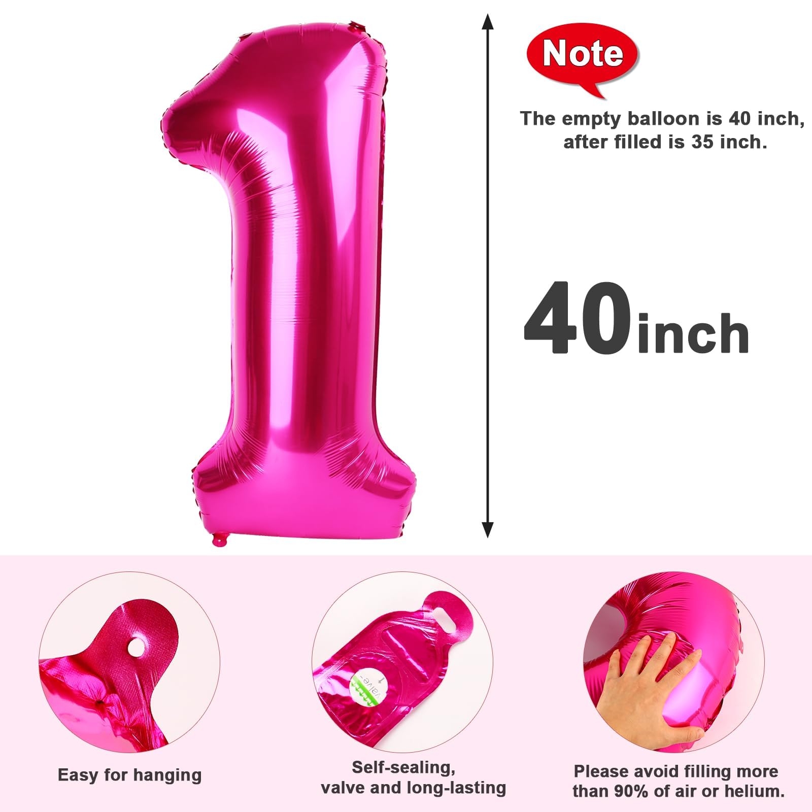 Mluchee 40inch hot pink number balloon celebration setup on floor or table.