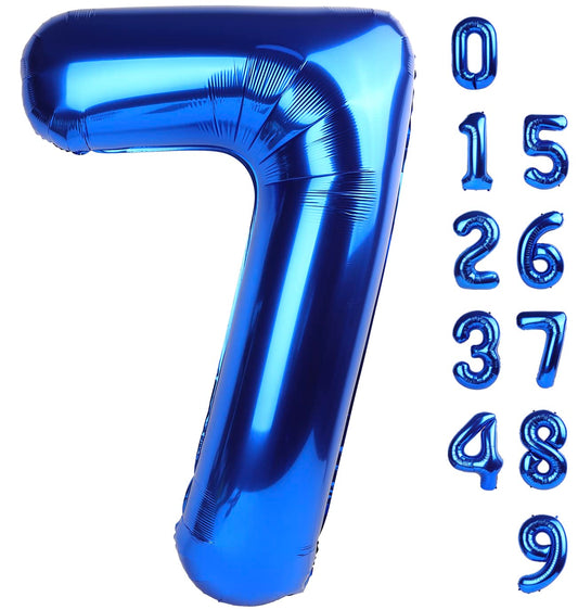 Mluchee 40-inch navy number 7 balloon used as a bold birthday backdrop