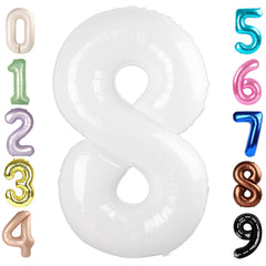 Mluchee 40-inch number 8 balloon in white, ideal for photo booths and backdrops.