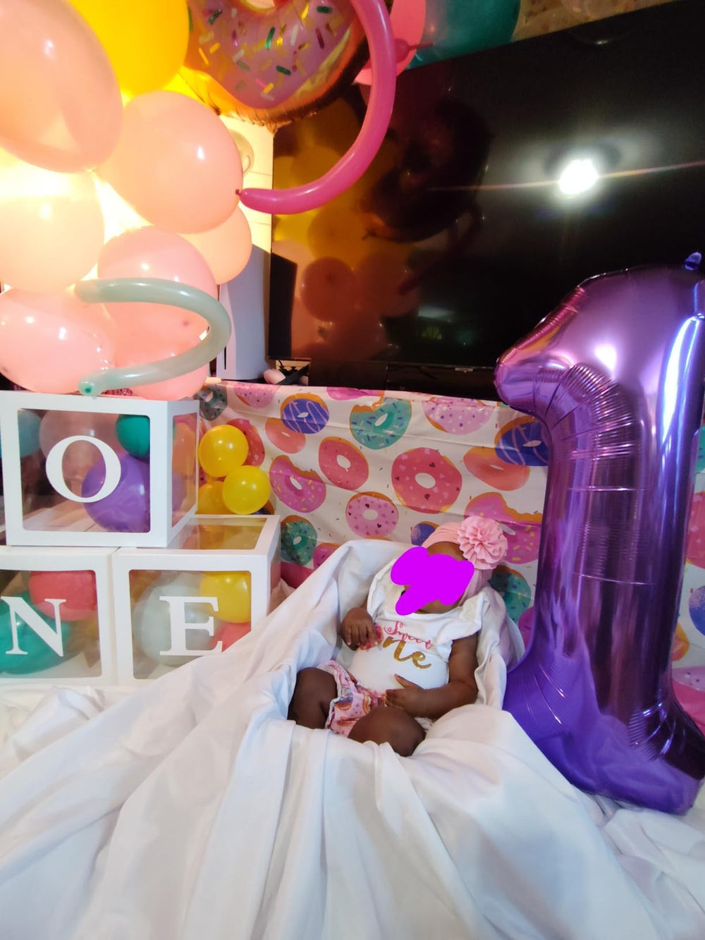 Mluchee 40-inch number balloon 4 purple displayed on floor or table for celebrations.