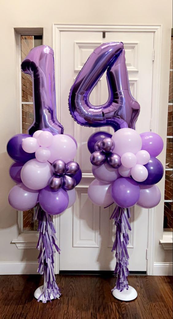 Mluchee 40-inch number balloon 4 purple ready to inflate for quick party decor.
