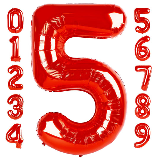 Mluchee 40-inch number balloon for a bold 5th birthday photo backdrop.