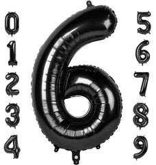 Mluchee 40-inch number balloon for 6th birthday in black, bold centerpiece for photos.