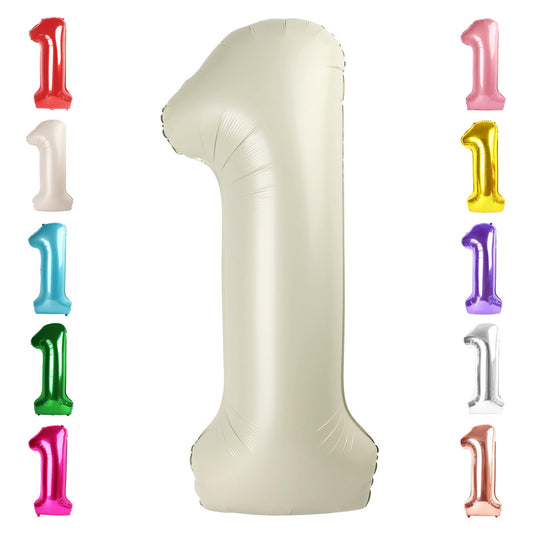 Mluchee 40-inch number balloon in cream white for first birthday photo shoots.