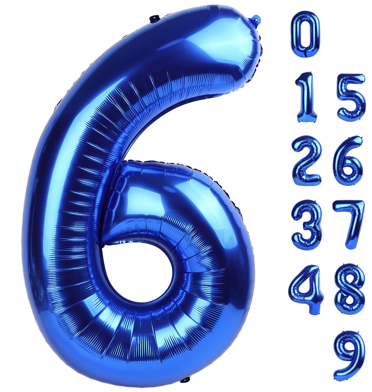 Mluchee 40-inch navy blue number balloon for six-year birthday photos backdrop.