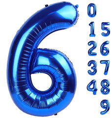 Mluchee 40-inch navy blue number balloon for six-year birthday photos backdrop.
