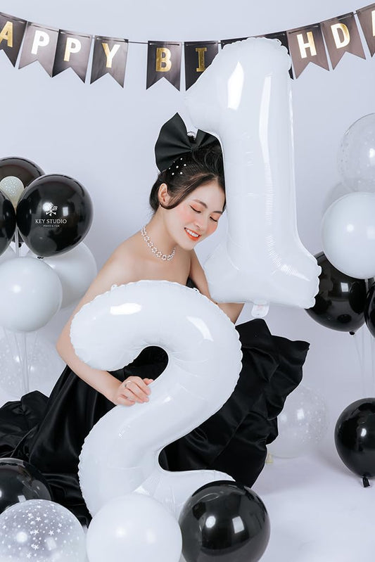 Mluchee 40inch white number balloon in package with straw for quick inflating.