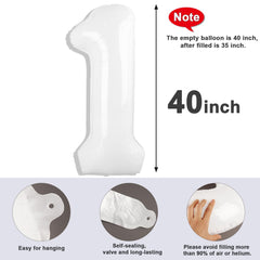 Mluchee 40inch white number balloon self-sealing design for easy setup.