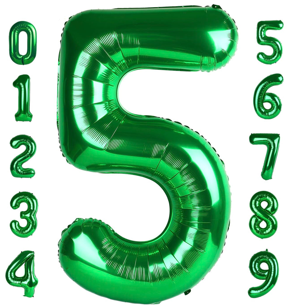 Mluchee 40-inch dark green number balloon for a 5th birthday, ideal photo backdrop.