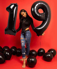 Mluchee birthday decor with 40-inch black number balloon 3 as focal point