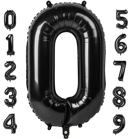 Mluchee number 0 balloon 40 inch black for a bold birthday centerpiece.