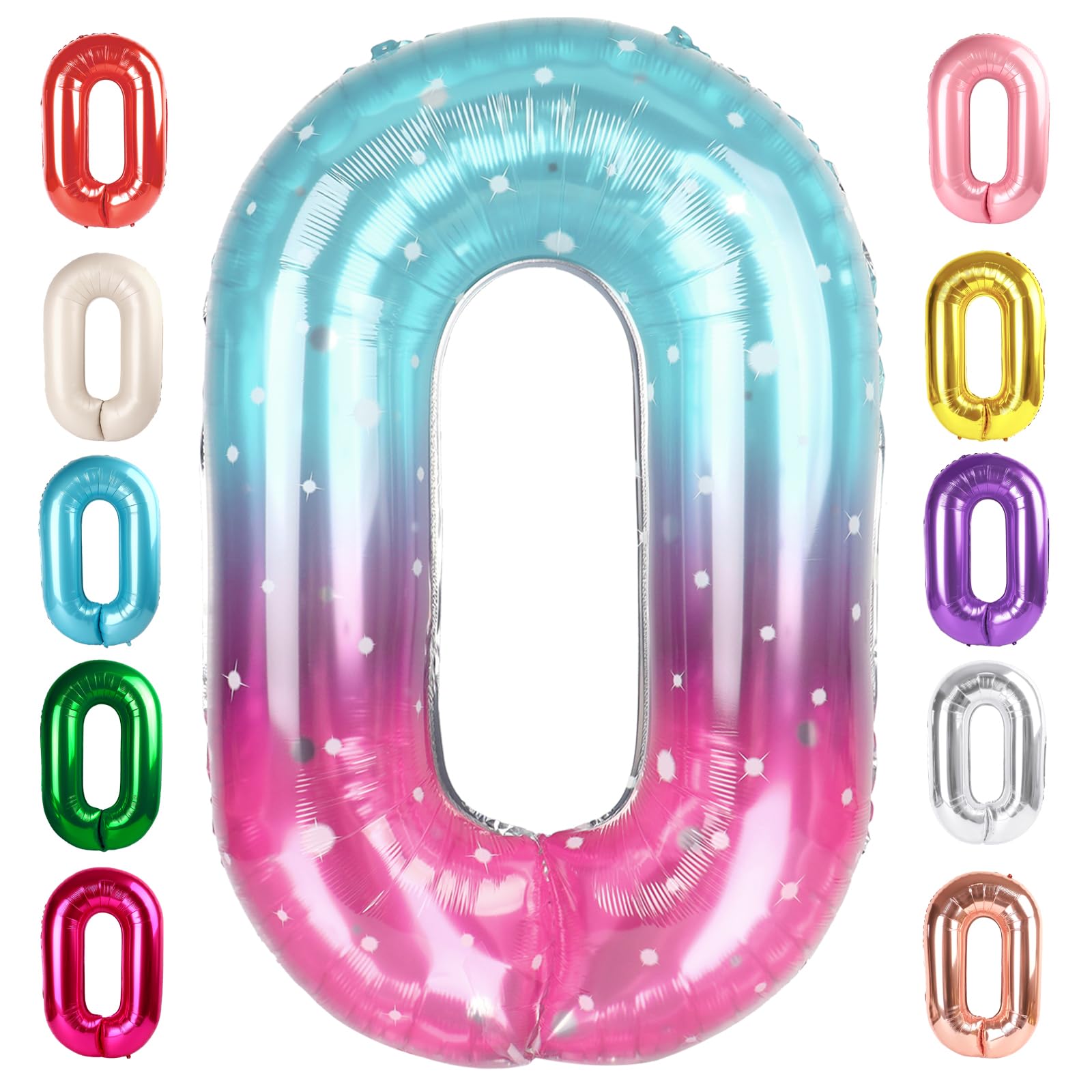 Mluchee 40-inch Number 0 balloon in pink, purple, blue for vibrant party photos