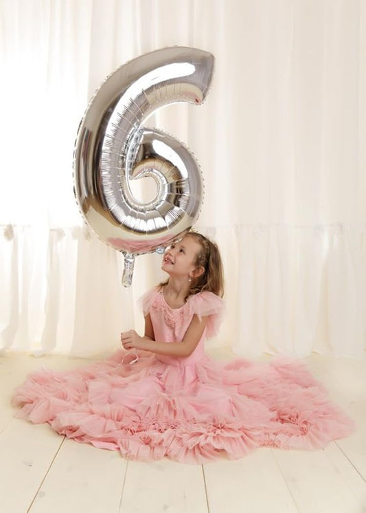 Mluchee Number 6 balloon close-up shows embossed finish for photo-ready moments.
