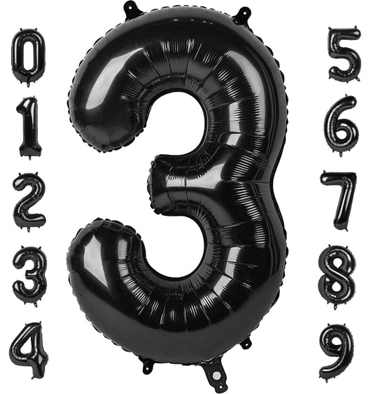 Mluchee 40-inch black number balloon 3 for milestone birthday photos