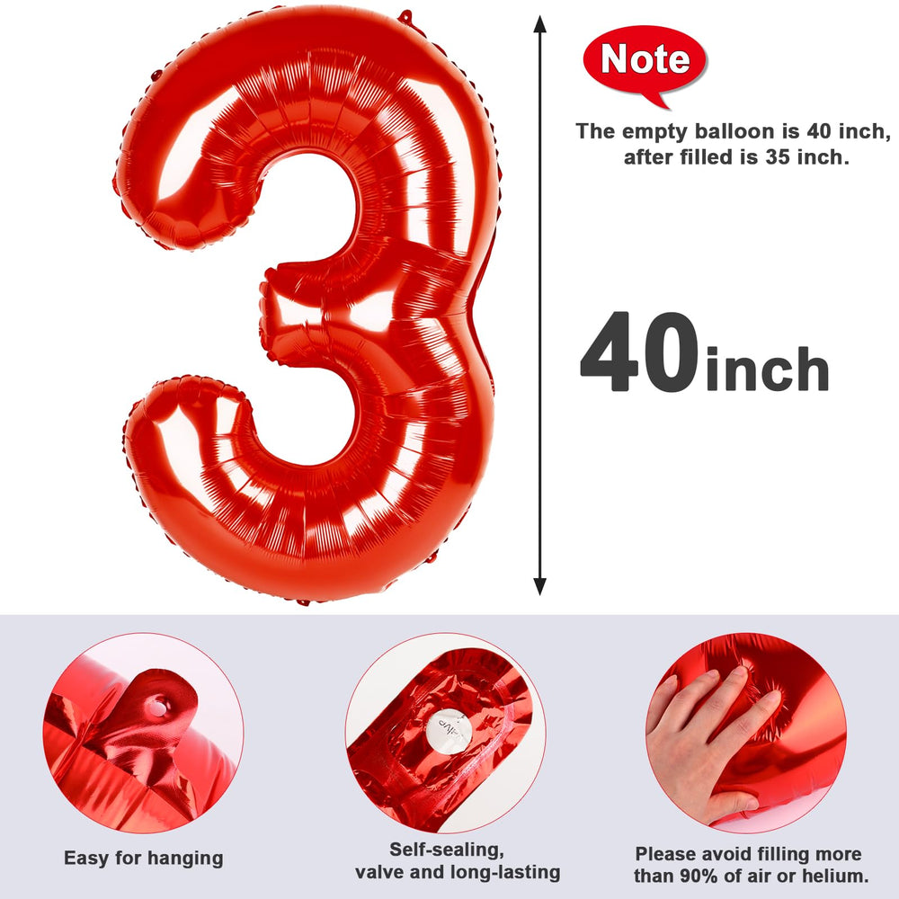 Mluchee Numbers Balloon 40inch red with inflation straw for easy setup.