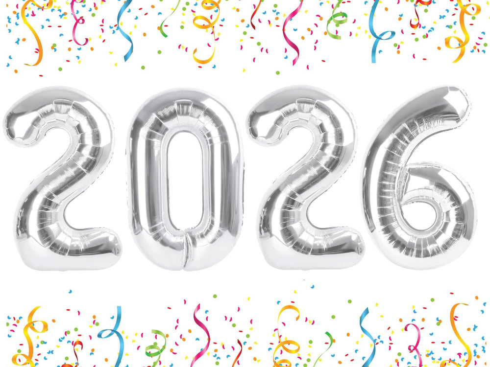 Mluchee silver 40-inch 2026 number balloons for bold photos and celebrations.