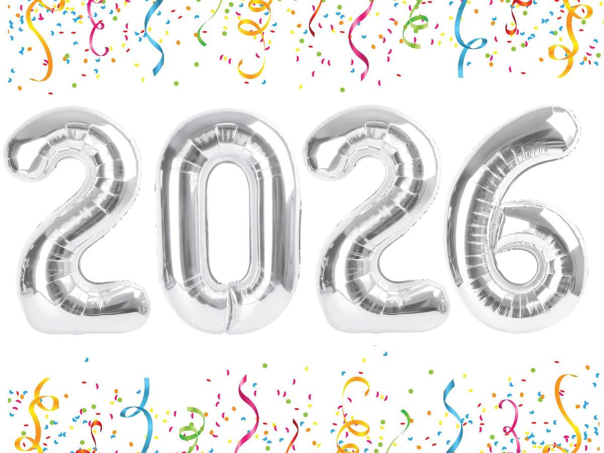 Mluchee silver 40-inch 2026 number balloons for bold photos and celebrations.