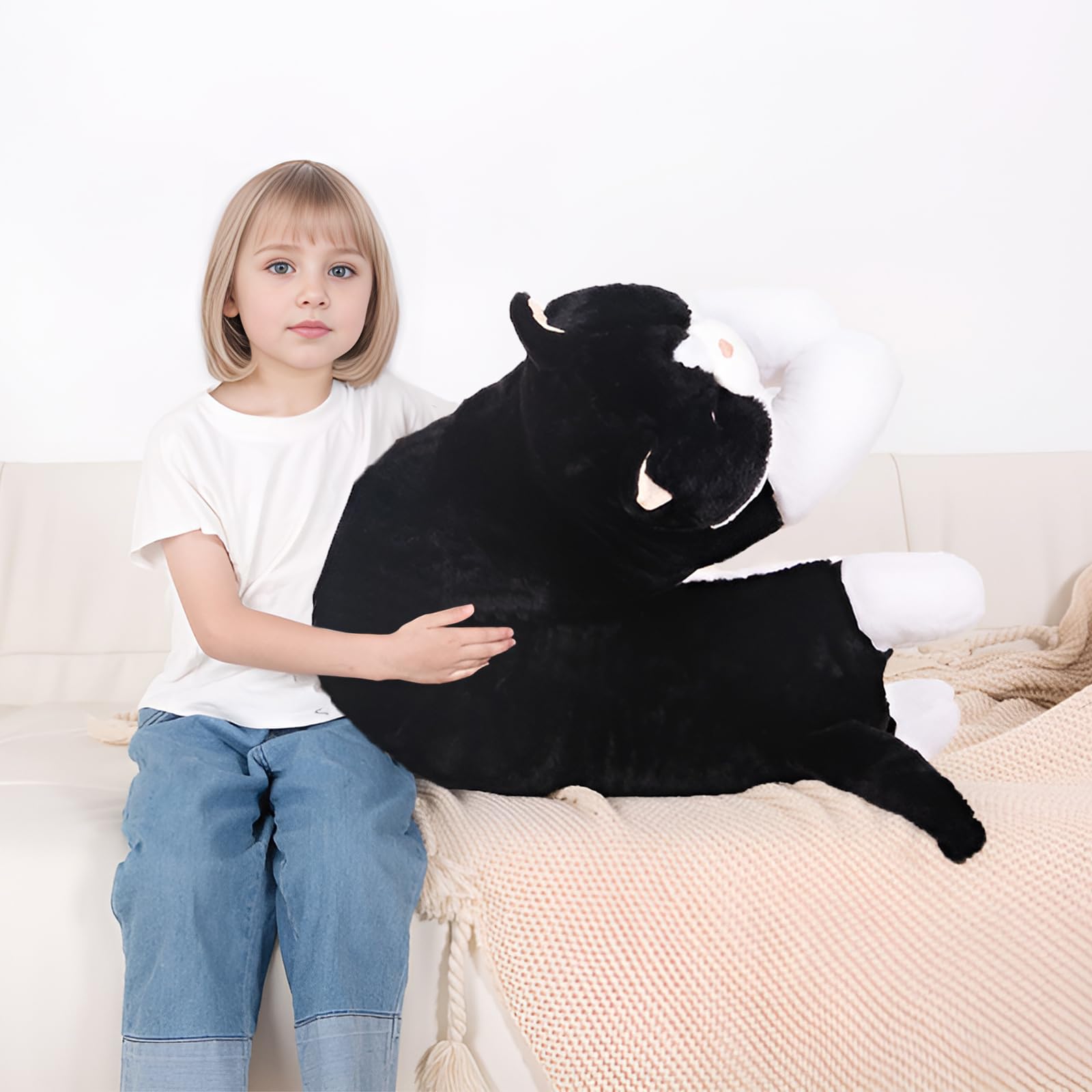 MMguai jumbo black cat pillow plush for lounging and room decor.