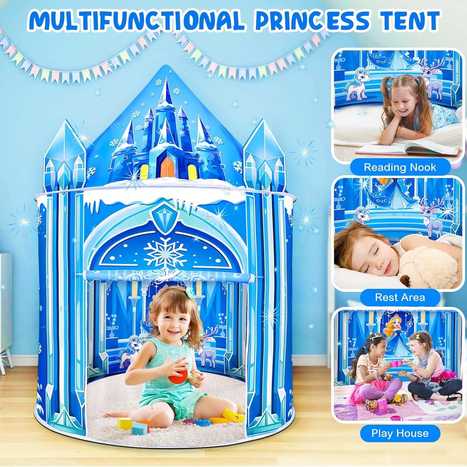 Mnagant Princess Play Tent interior spacious for multiple kids