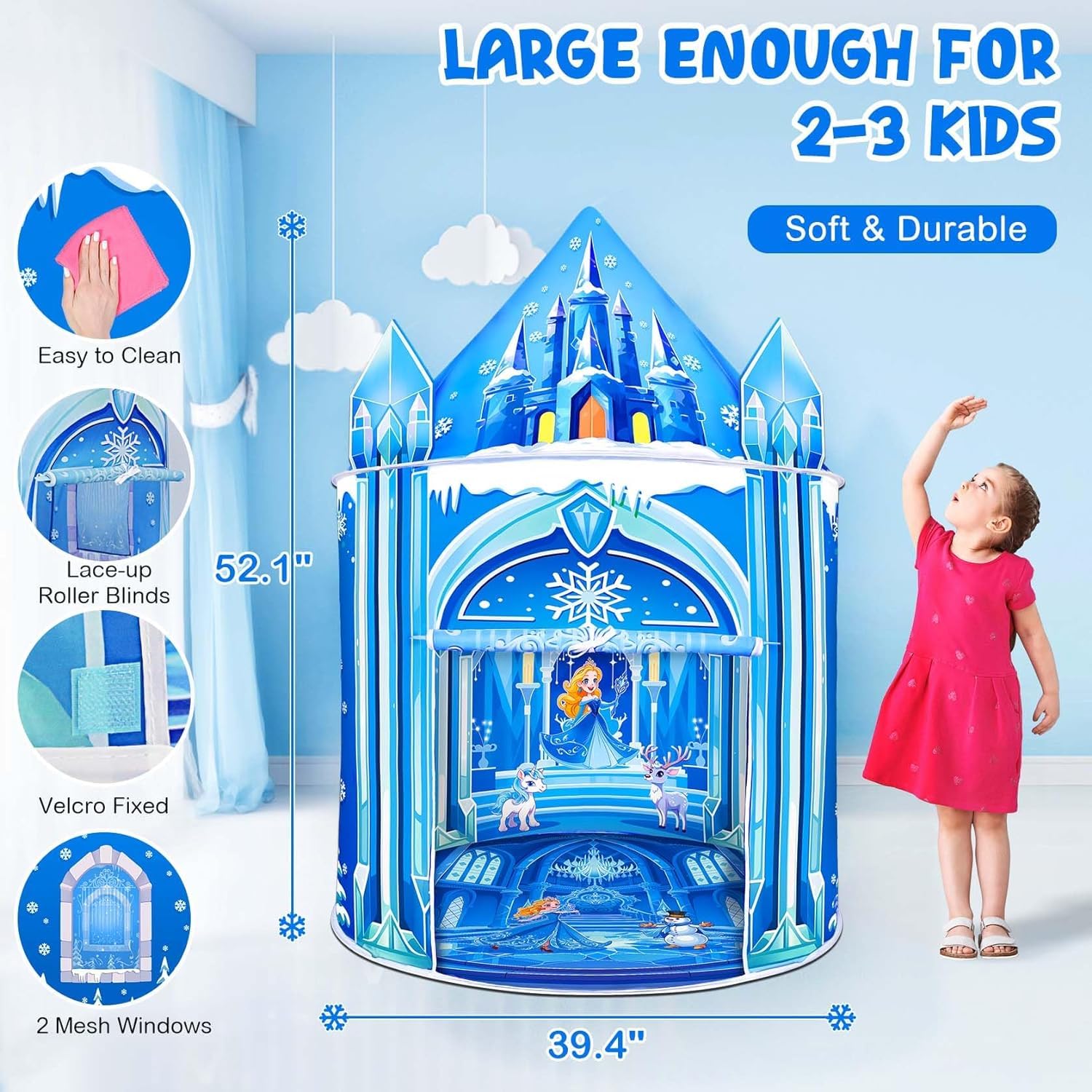 Mnagant Princess Play Tent rolling Velcro door for easy access