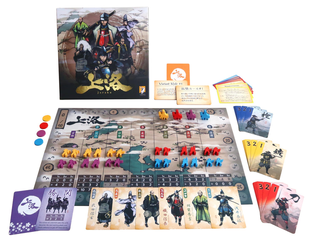 Moaideas Joraku Deluxe wooden samurai meeples guide precise area-control play