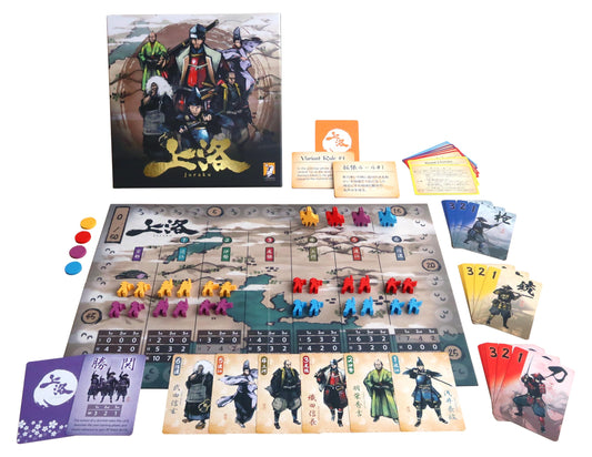 Moaideas Joraku Deluxe wooden samurai meeples guide precise area-control play