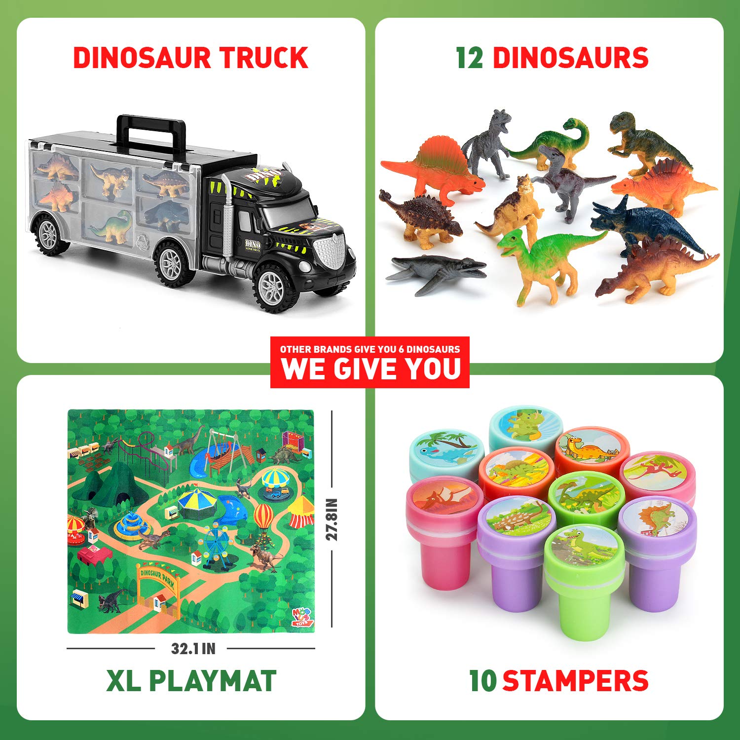 Mobius Toys Dinosaur Truck Carrier side view, easy loading with detachable trailer