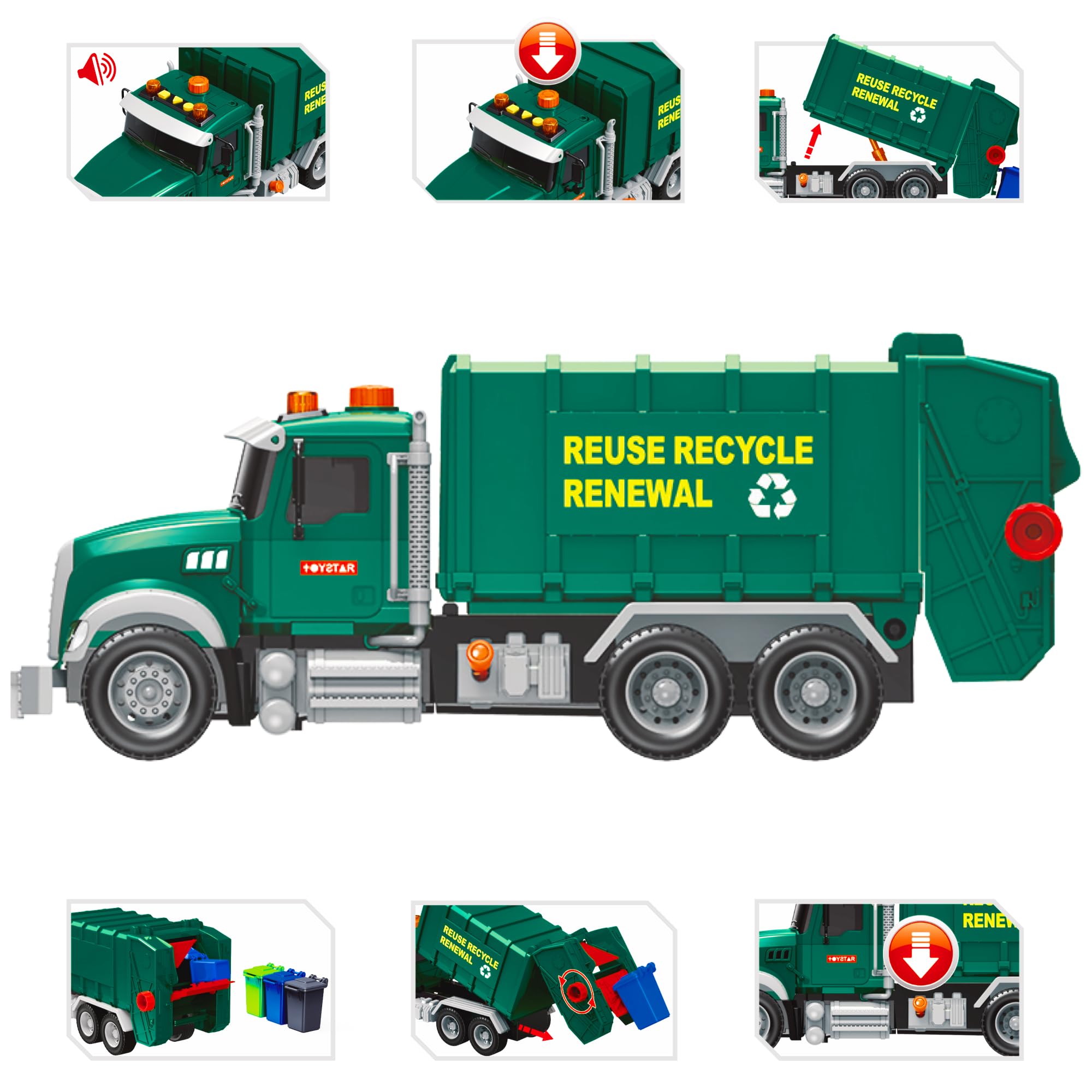 Mobius Toys three-color garbage cans aid sorting play.