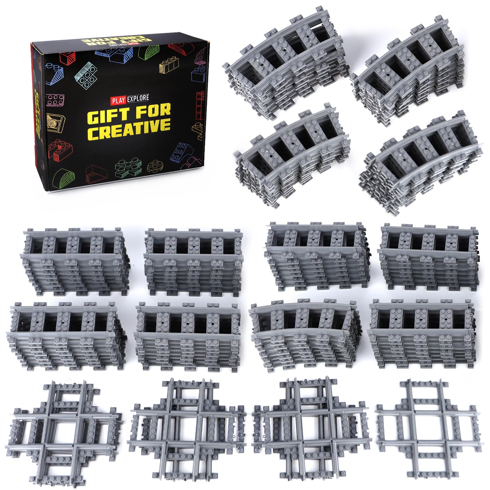 MOCBROPCS city train tracks extension with 56 curved rails for expansive layouts.