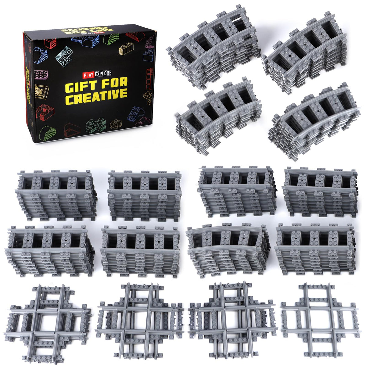 MOCBROPCS city train tracks extension with 56 curved rails for expansive layouts.