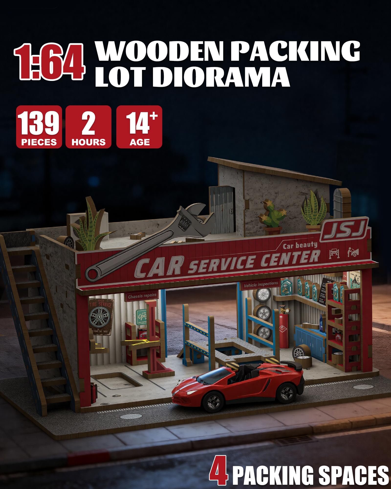 MOCBURIKU 164-scale diorama LED strip illuminating details day and night.