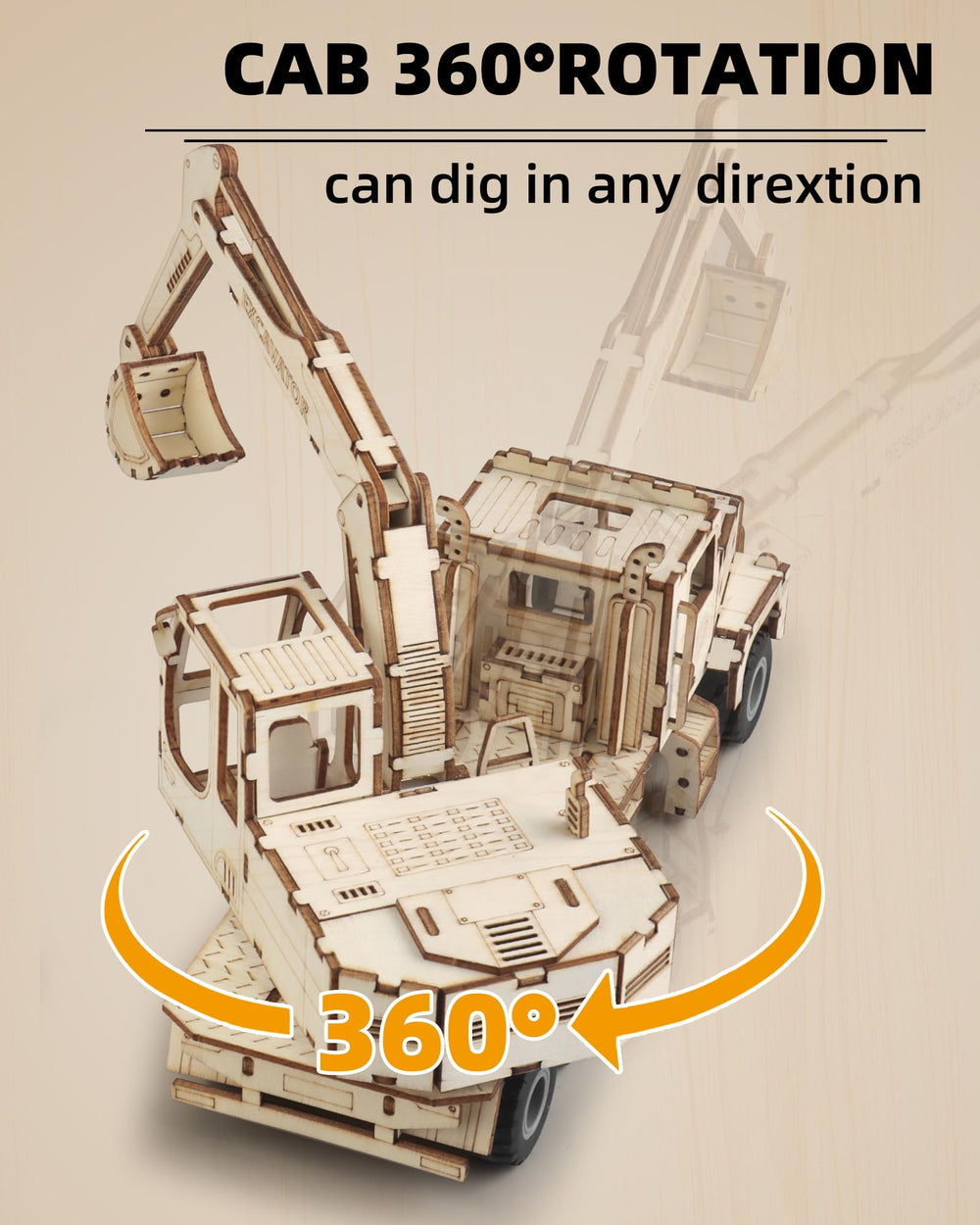MOCBURIKU excavator gear system rotates 360 degrees for dynamic play.