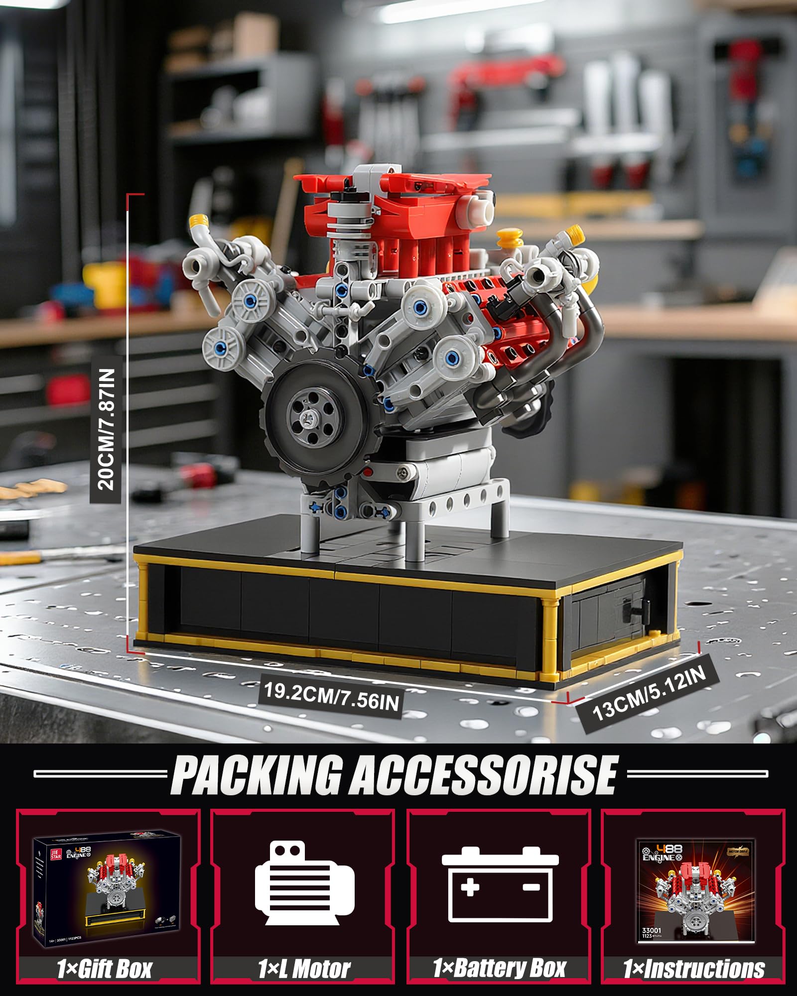 MOCBURIKU Mini V8 Engine Kit parts details enable precise component inspection.