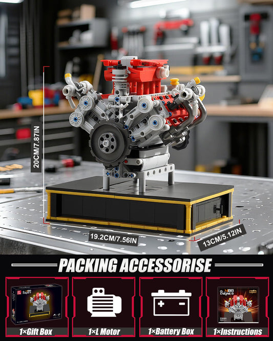 MOCBURIKU Mini V8 Engine Kit parts details enable precise component inspection.