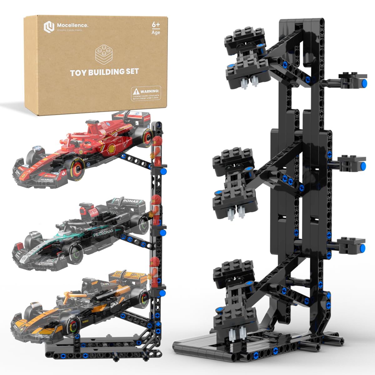 Mocellence 3-layer display stand for Lego Speed Champions, secure and stylish showcase