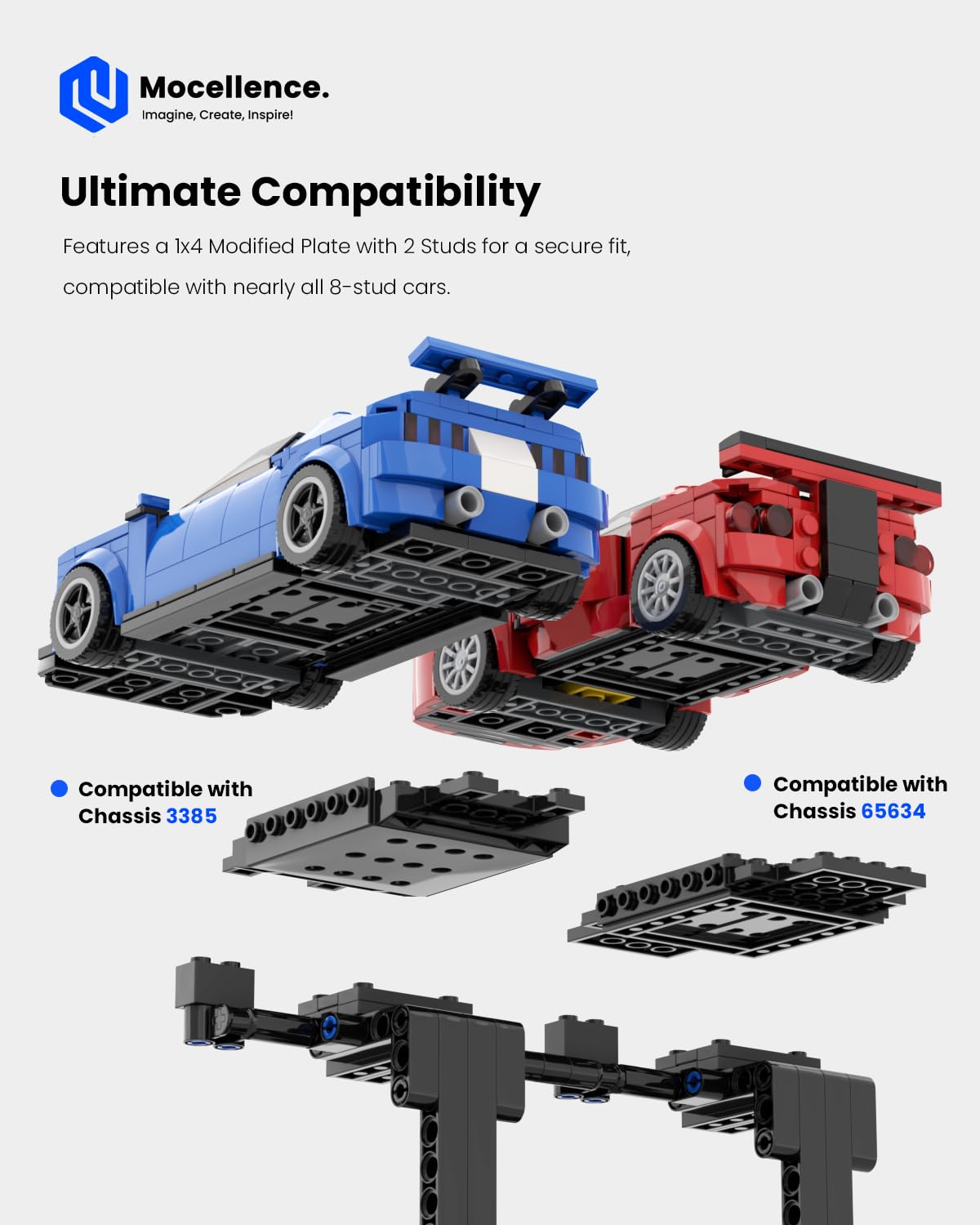 Stand fits Lego models like 76917 and 76908 for compatibility.