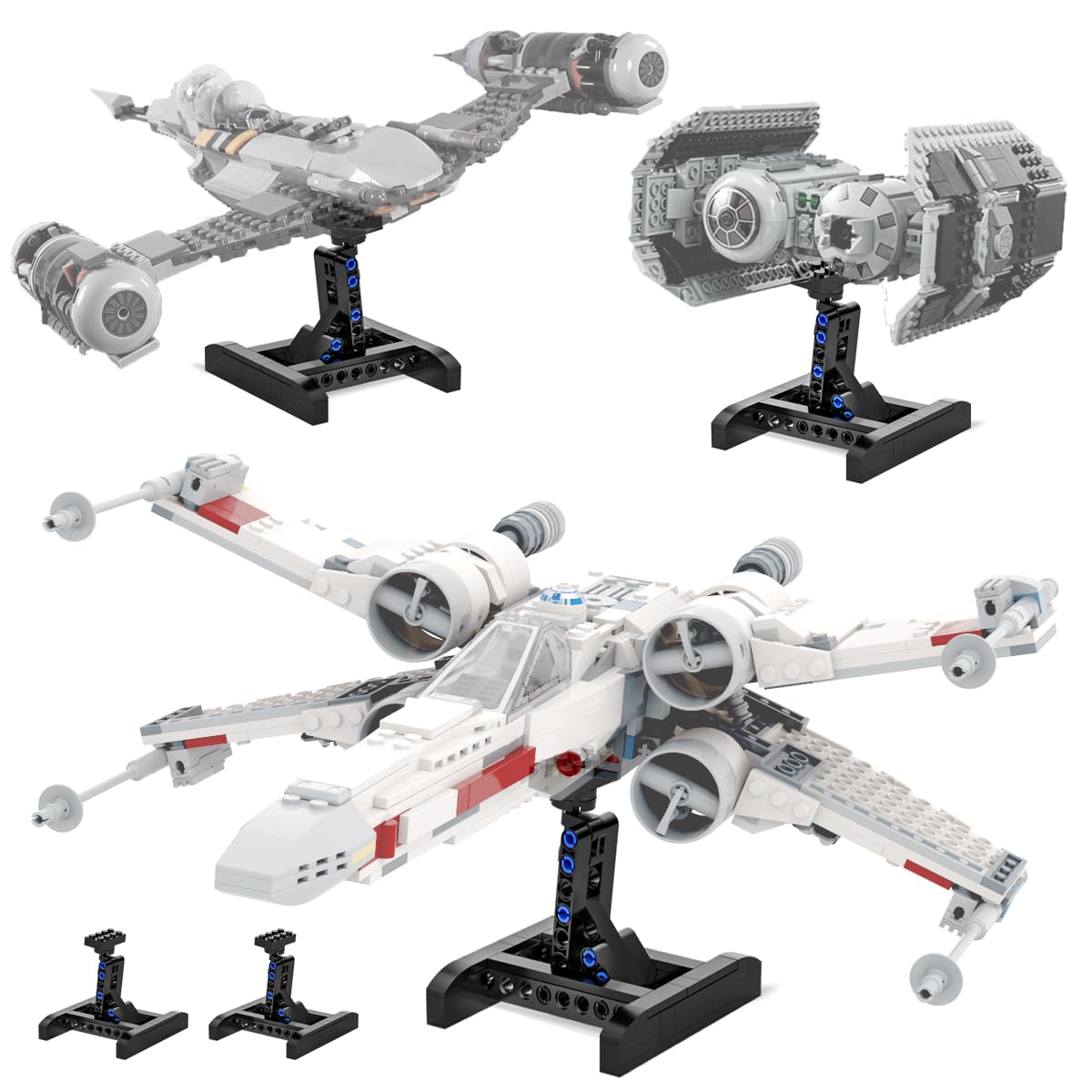 Mocellence Lego X-Wing display stand keeps model steady and front-and-center.