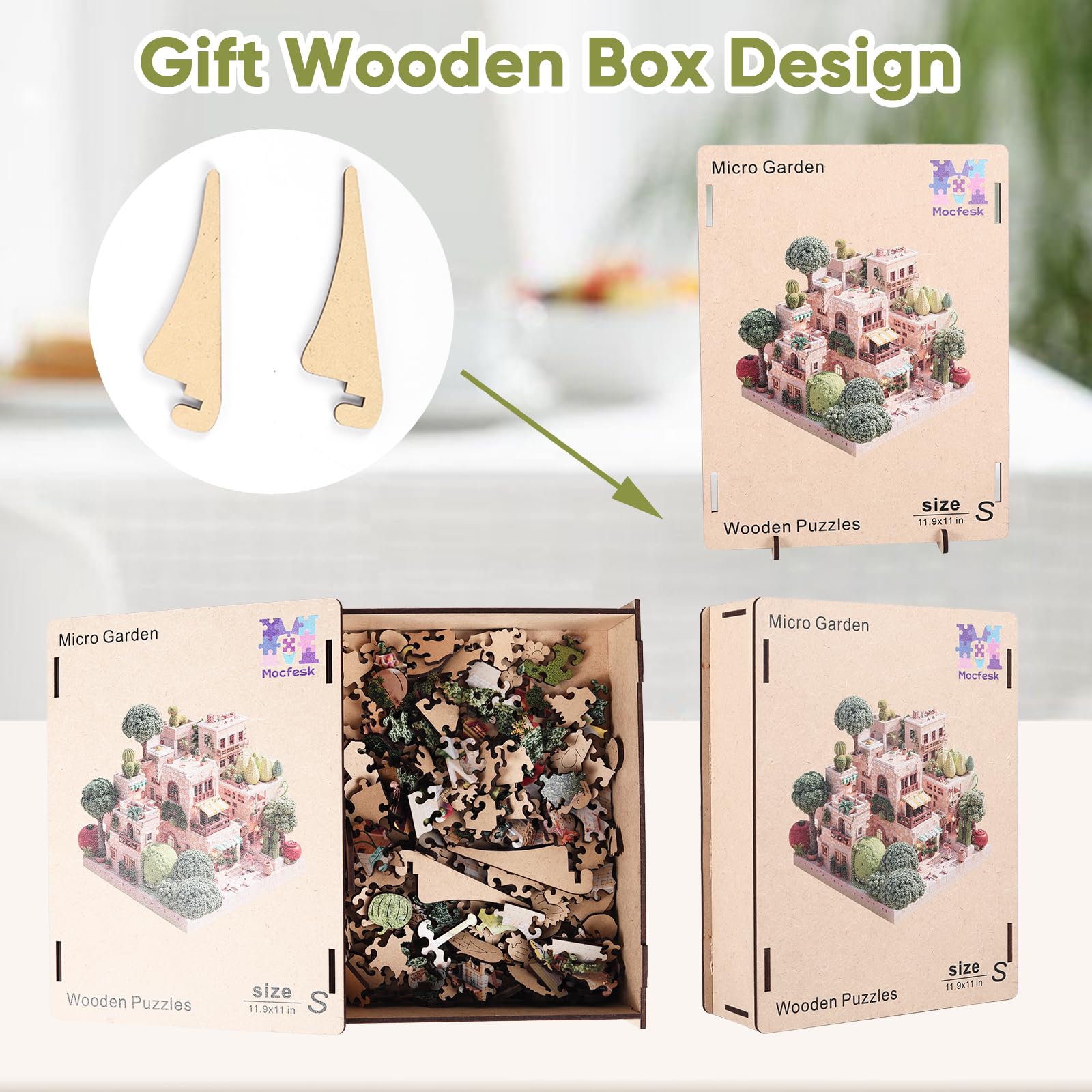 Mocfesk wooden puzzle offers engaging activity for all ages.
