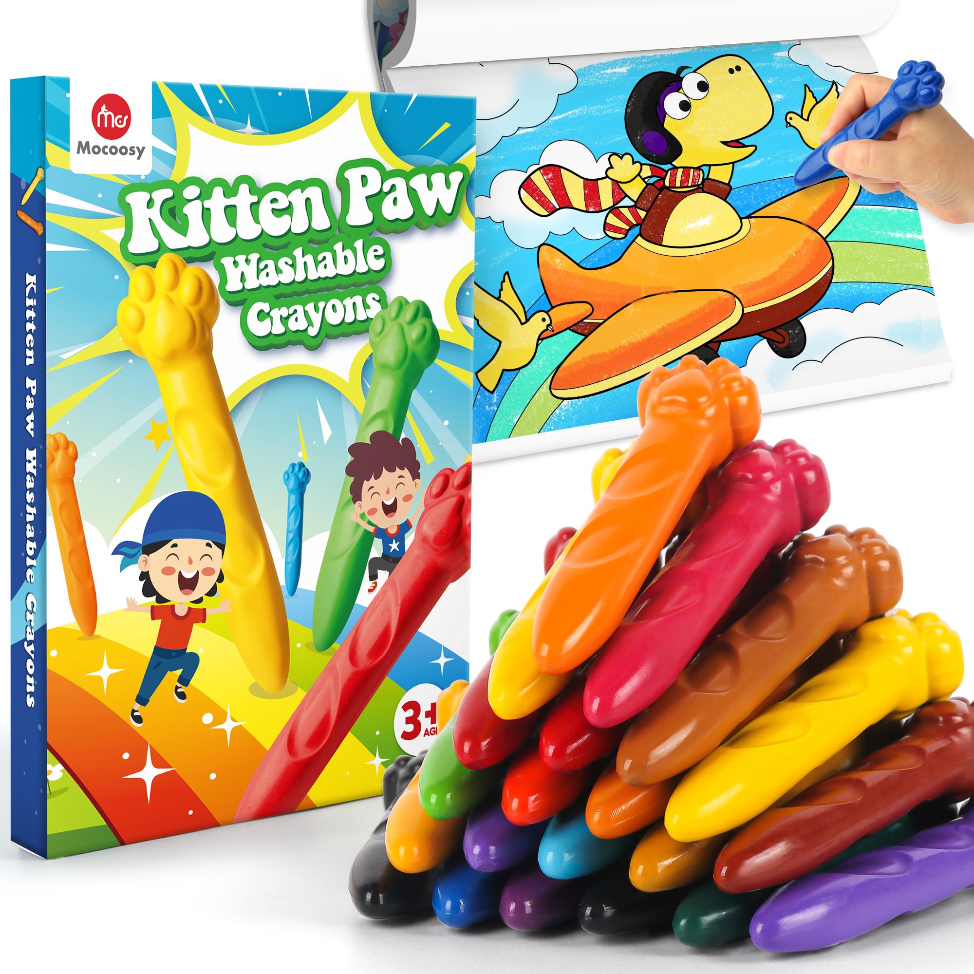 Mocoosy 18 colors jumbo crayons kit with rich hues, ideal for toddler art exploration and easy grip.