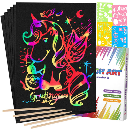 Mocoosy rainbow scratch art papers revealing bright colors after scratching