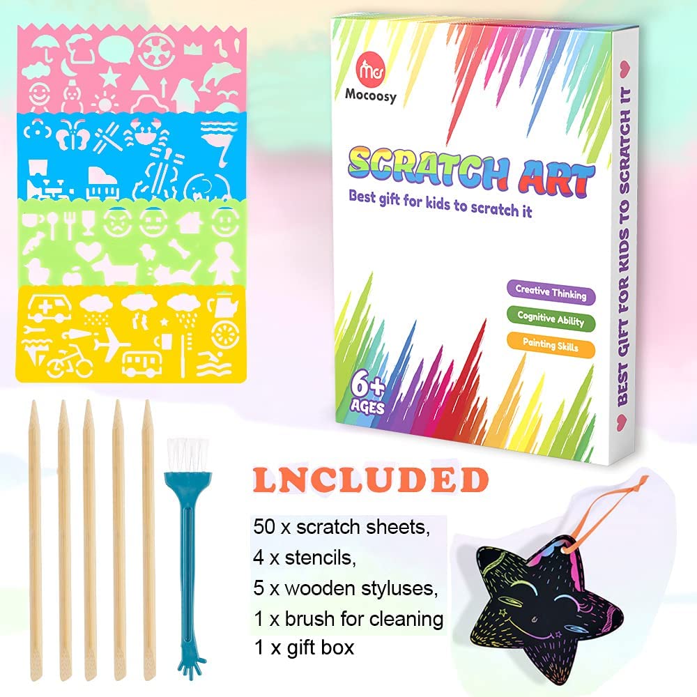 Mocoosy scratch art stencils guiding fun designs for kids