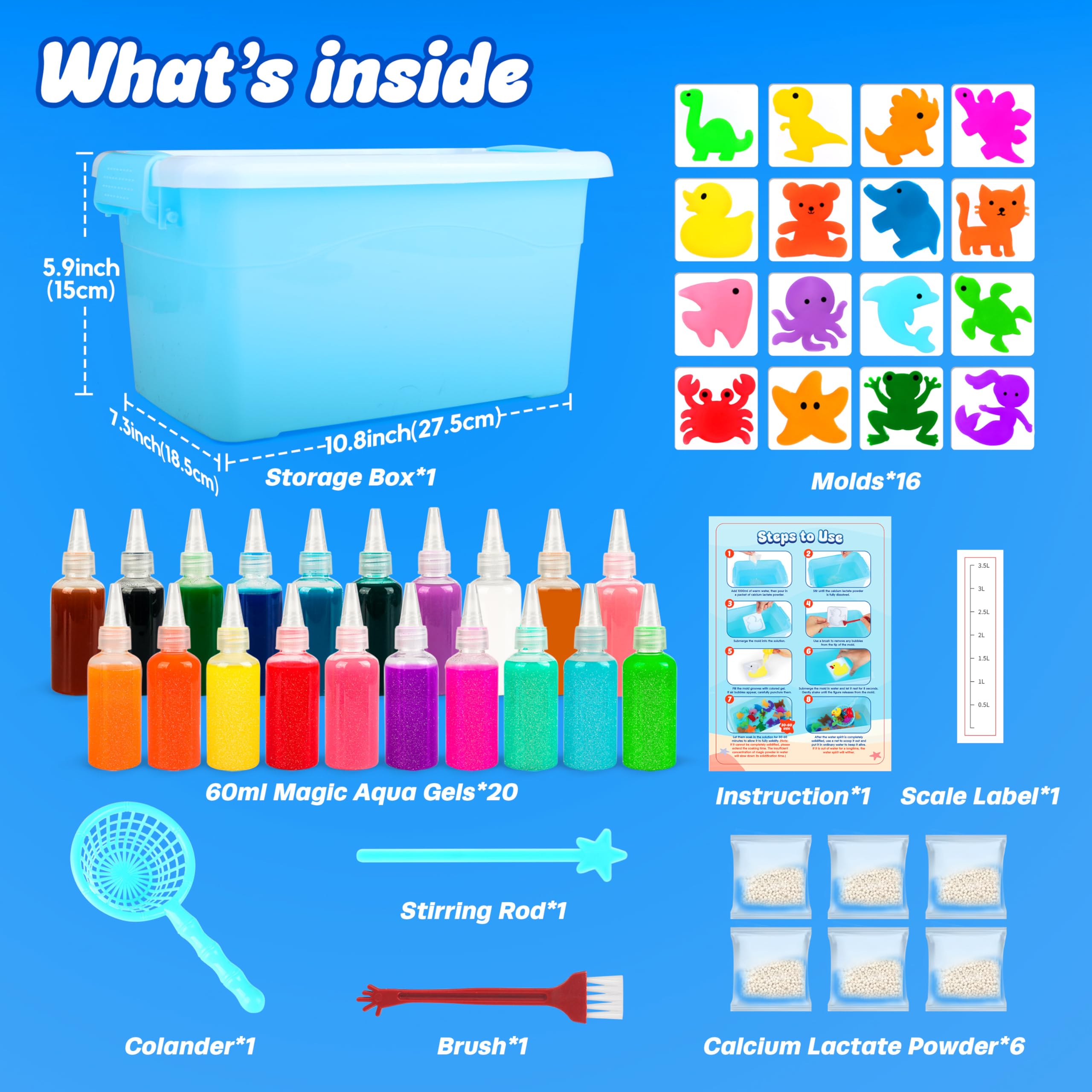 Mocoosy Water Gel Kit 20 aqua colors for imaginative play and learning.