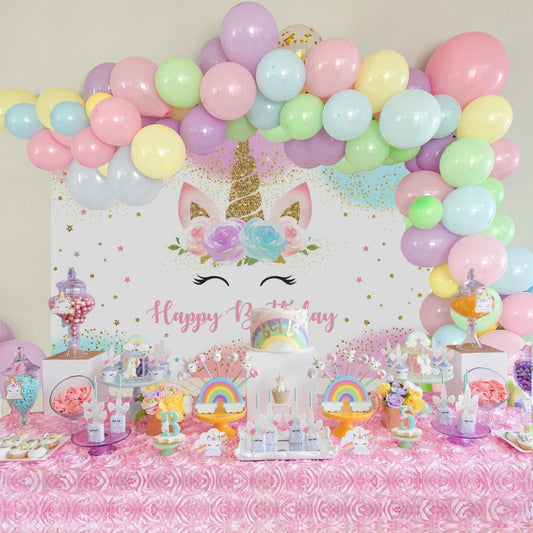 Mocsicka pastel rainbow glitter backdrop perfect for birthday photos and party decor.