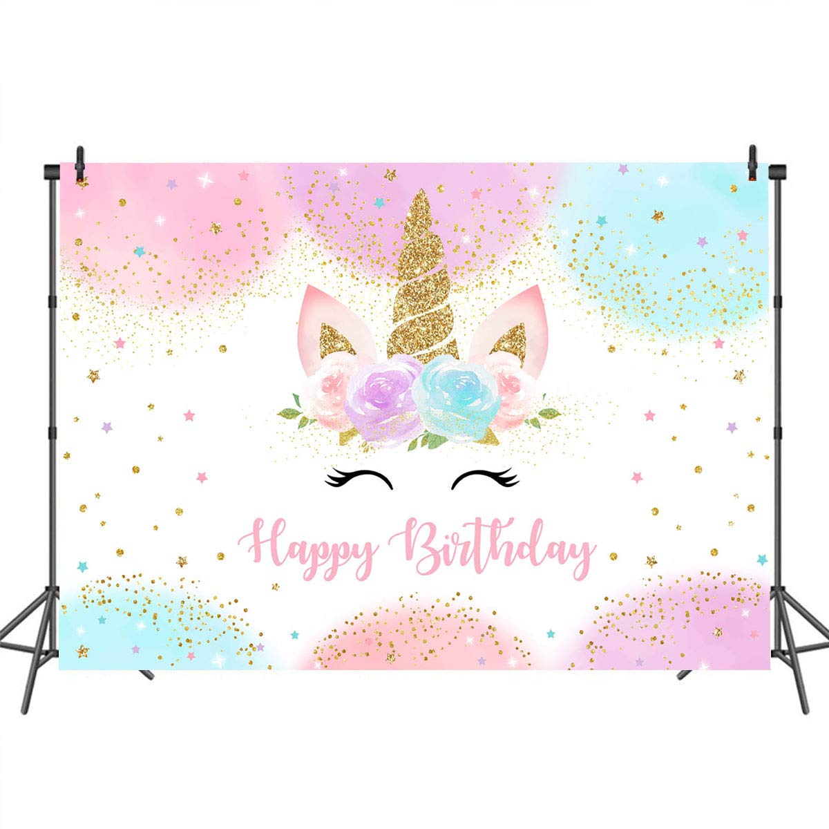Mocsicka unicorn party backdrop doubles as home decor after the event.