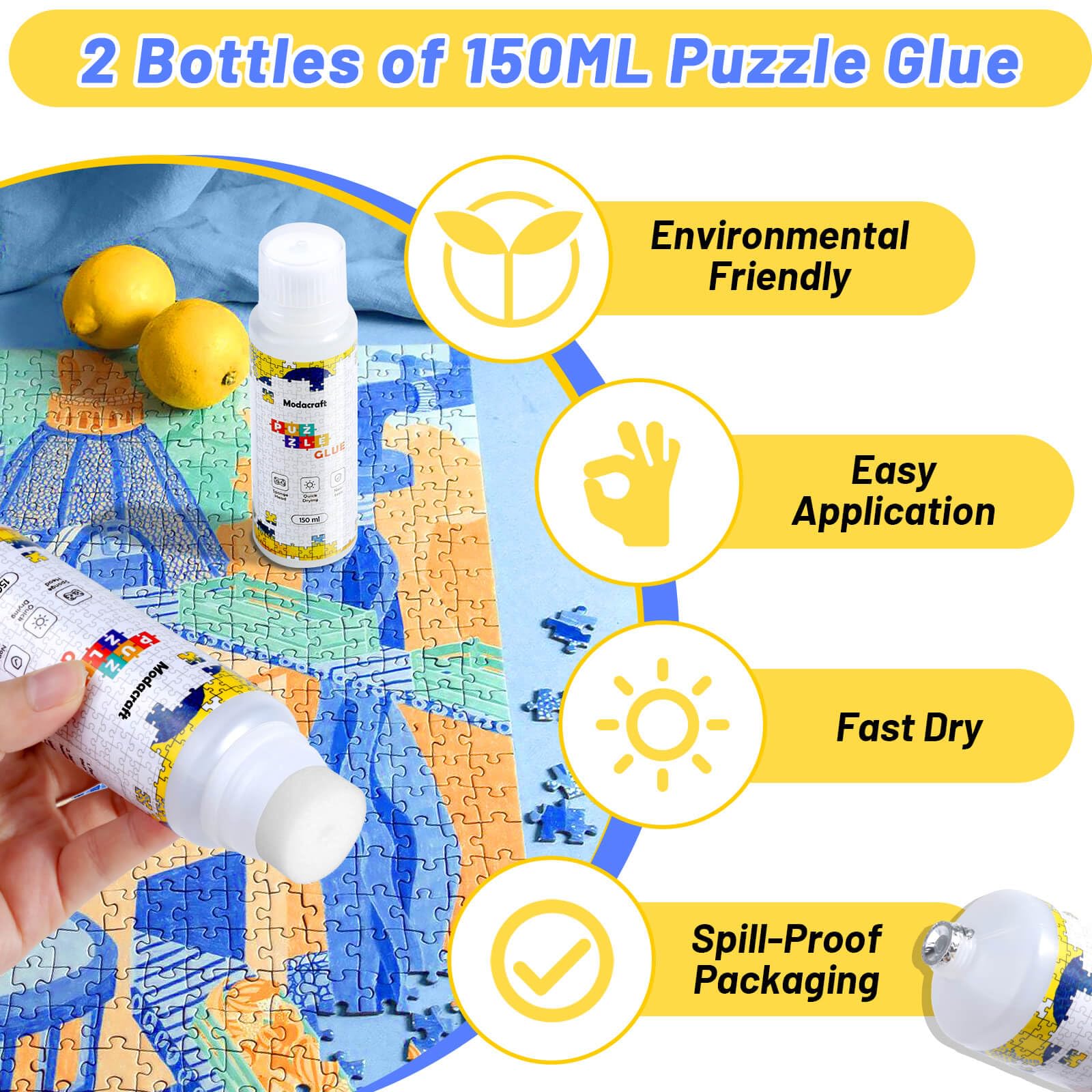 Modacraft Jigsaw Glue sponge-head easy application on finished puzzles